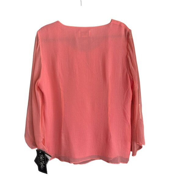 Bob Mackie Studio Coral Beaded Silk Blouse Size 16 Long Sleeve Top NWT - Picture 4 of 6
